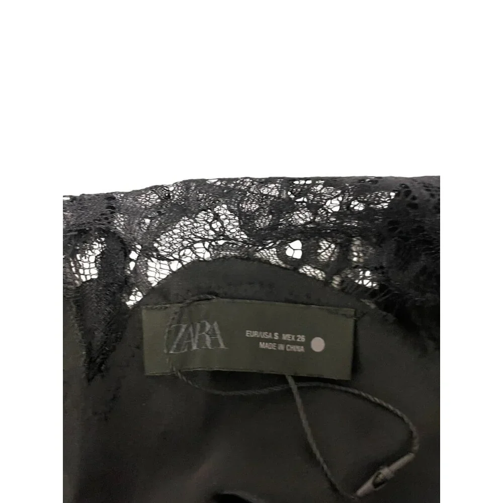 Zara Womens Slip Dress S Black Satin Asymmetric Floral Trim Lace 5919/200 NWOT - Picture 5 of 13